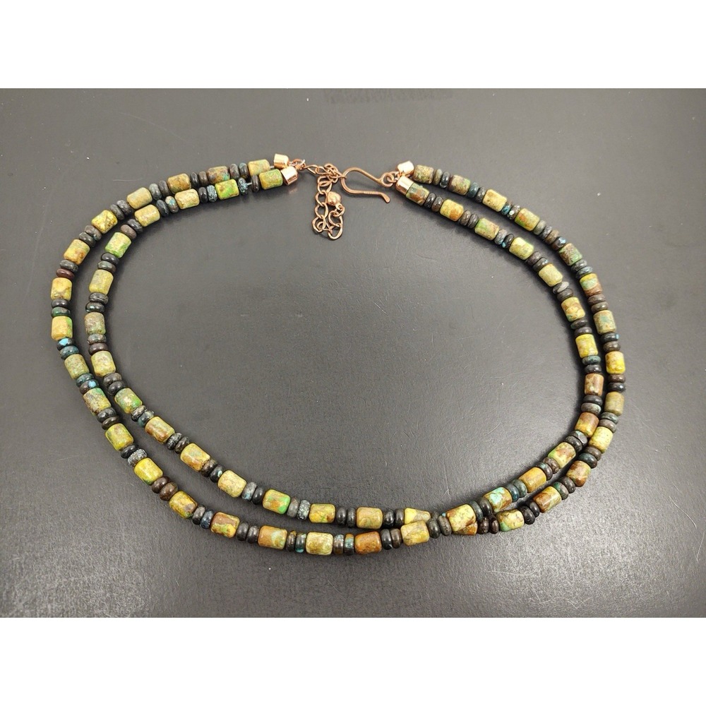 Vintage Beaded Necklace Black Yellow Stone Beads 19–22" Adjustable Boho Ethnic